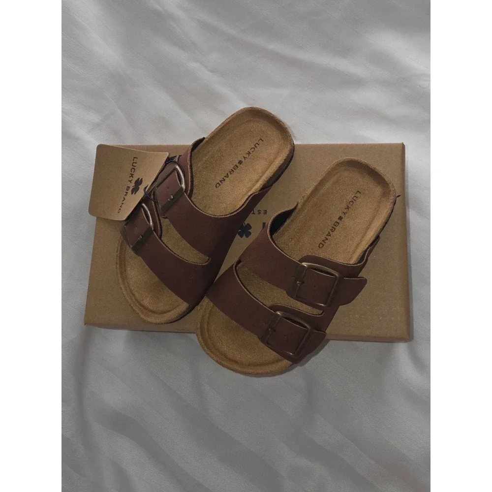 Lucky Brand Blanc Kids Brown Dual Strap Buckle‎ Slide Sandals Size 11